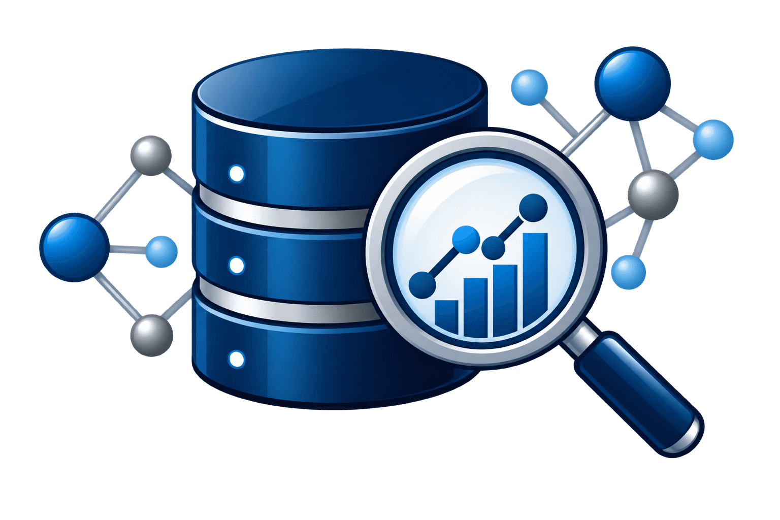 Migration Analyst artwork showing a database, connected data nodes and analytical inspection