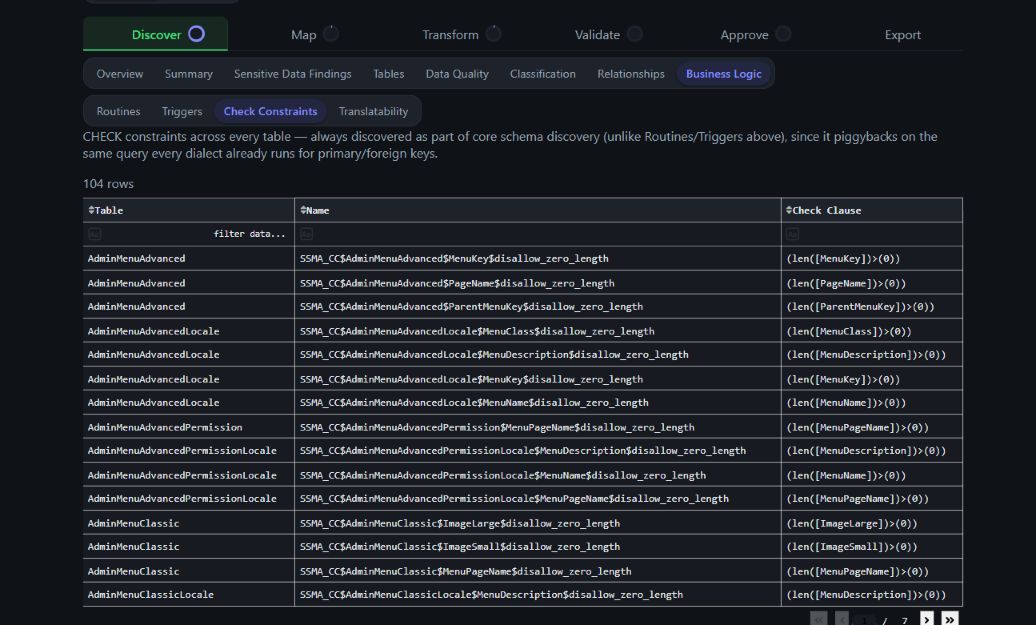 Business Logic Check Constraints sub-tab