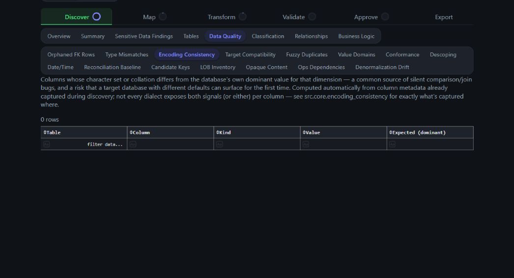 Data Quality Encoding Consistency sub-tab